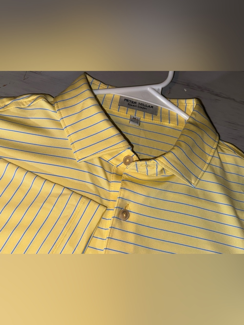 Peter Millar Summer Comfort Polo Mens M Yellow Blue Stripe Golf Performance
